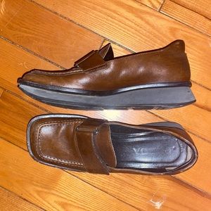 Vintage 90’s Prada square toe dark brown leather loafers